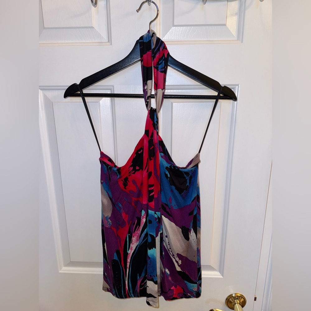 Express Multicolor Party Print Halter Top, Size XS